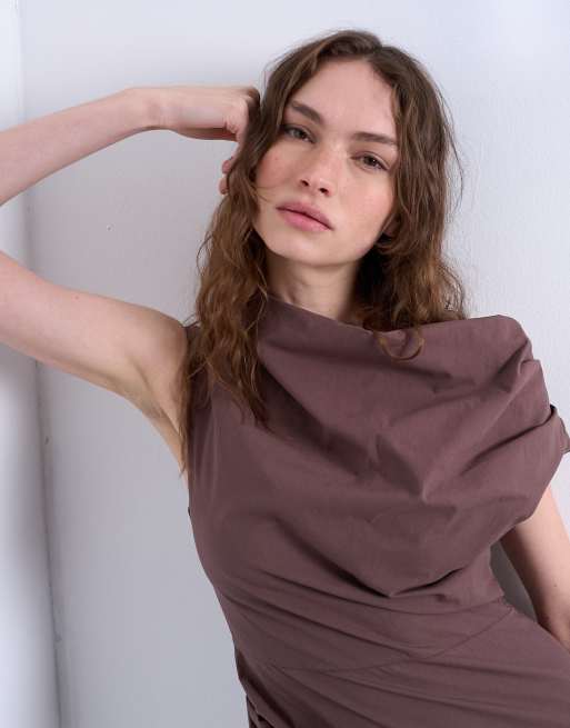 Topshop – Schlichtes Minikleid in Schokobraun mit Drapierungsdetail, 3 von 4