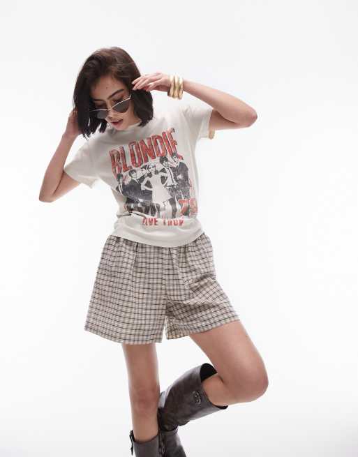 Topshop – Schmal geschnittenes T-Shirt in Ecru mit lizenziertem Blondie-Grafikprint 