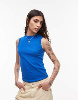 Topshop - Schmal geschnittenes Tanktop in Kobaltblau