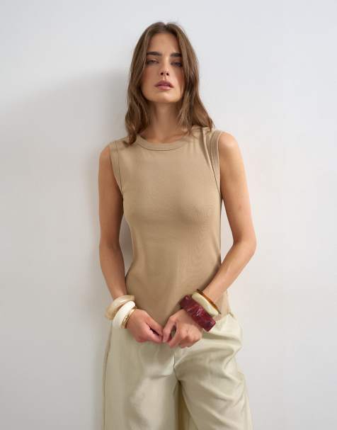 Topshop – Schmal geschnittenes Tanktop in Steinbeige - view 1