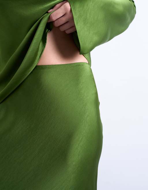 Topshop - Schuingesneden maxi-rok tot aan de grond in groen, 5 van 5