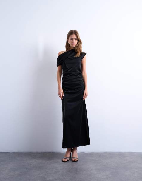 Topshop – Schulterfreies Maxikleid in irisierendem Schwarz - view 1