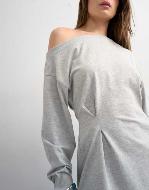 Topshop – Schulterfreies, tailliertes Oberteil in meliertem Grau, 3 von 4