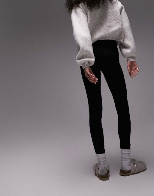 Topshop – Schwere Leggings in Schwarz mit langem Schnitt und breitem Bund, 4 von 4