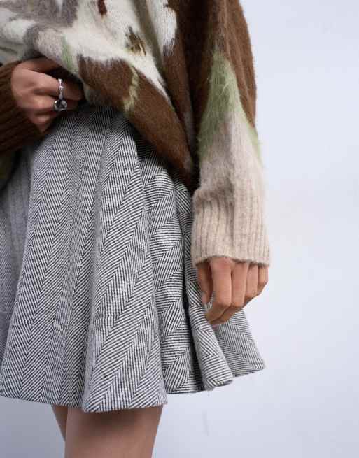 Topshop – Schwingender A-Linien-Rock mit schwarz-weißem Fischgrätmuster, 2 von 5