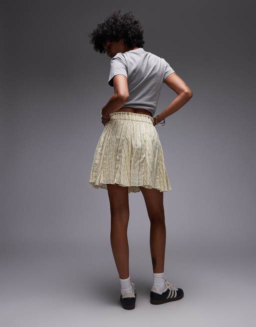 Topshop – Schwingender Baumwoll-Minirock in Gelb und Grün gestreift mit Godets, 4 von 5