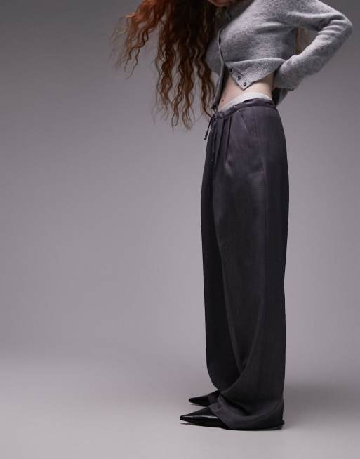 Topshop – Ściągane na sznurek dopasowane szare joggersy
