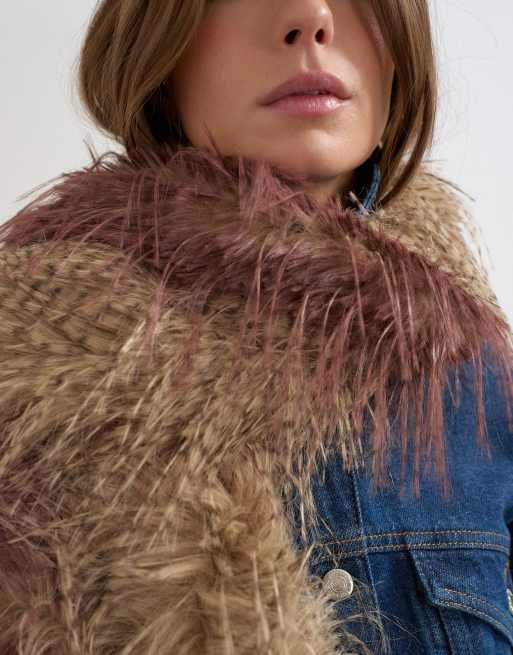 Topshop sciarpa in pelliccia sintetica Sandy leggera marrone e bordeaux, 3 di 3