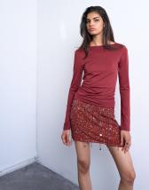 Topshop scoop back slinky top in dark red