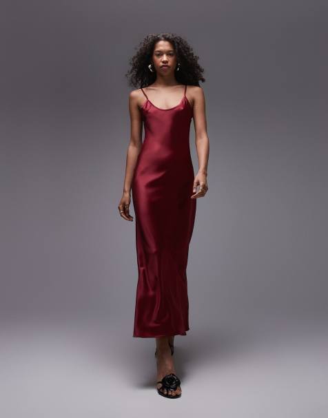 Topshop scoop cami maxi slip dress in burgundy