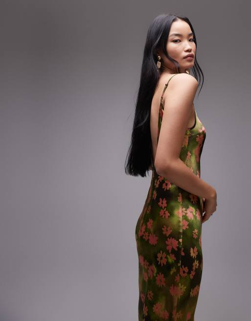 green emerald velvet dress Pink & Green Tropical Print Halter Midi Dress- All Dresses main image 0