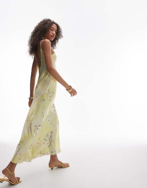 Topshop scoop maxi slip dress in mixed yellow floral print - view 1