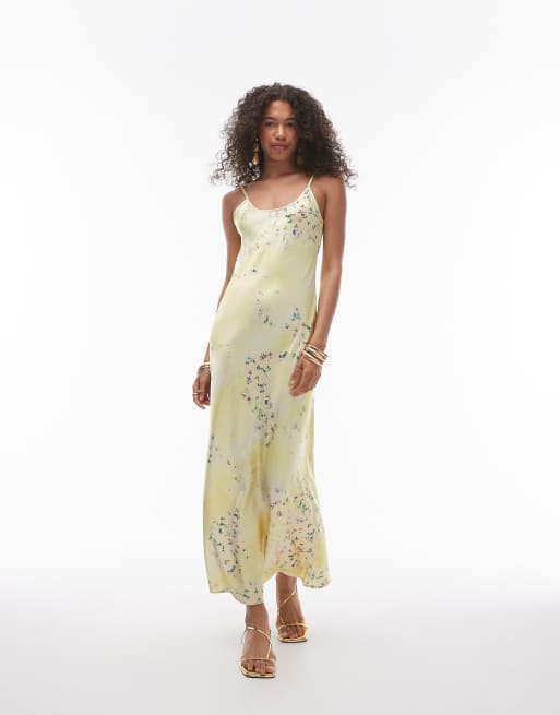 Topshop scoop maxi slip dress in mixed yellow floral print ASOS