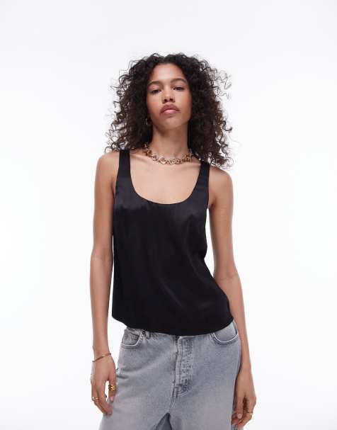 Topshop scoop neck cami in black - view 1