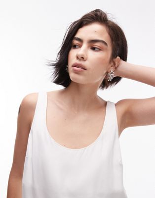 Topshop Scoop Neck Cami In Ivory-white