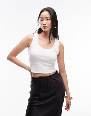 Topshop Scoop Neck Cropped Tank Top In White