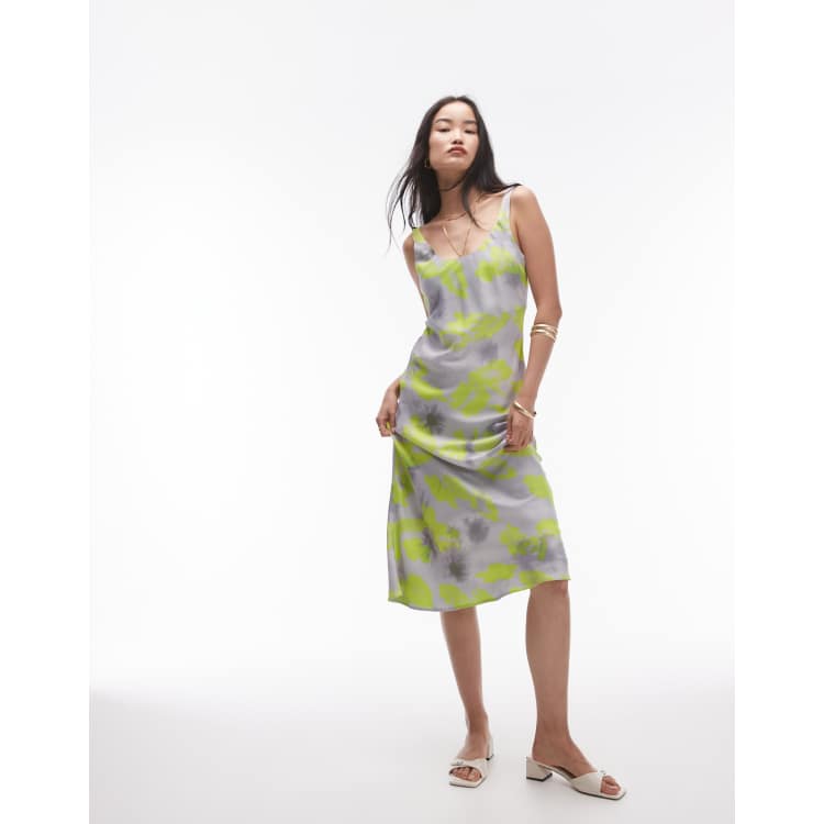 Topshop green satin slip dress cheap