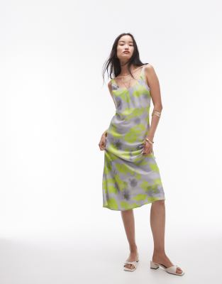 Topshop Scoop Neck Satin Slip In Abstract Floral-multi In Multi