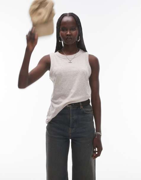 Topshop scoop neck singlet in oat marl - view 1