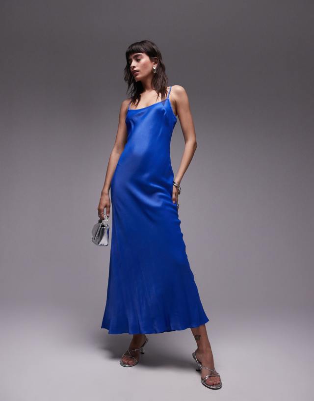 Topshop - scoop neck slip maxi dress in blue