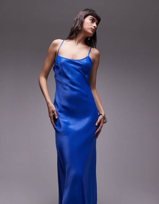 Topshop scoop neck slip maxi dress in blue, 4 of 4