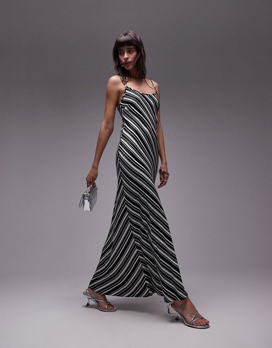 Topshop Scoop Neck Slip Maxi Dress In Stripe Print-multi