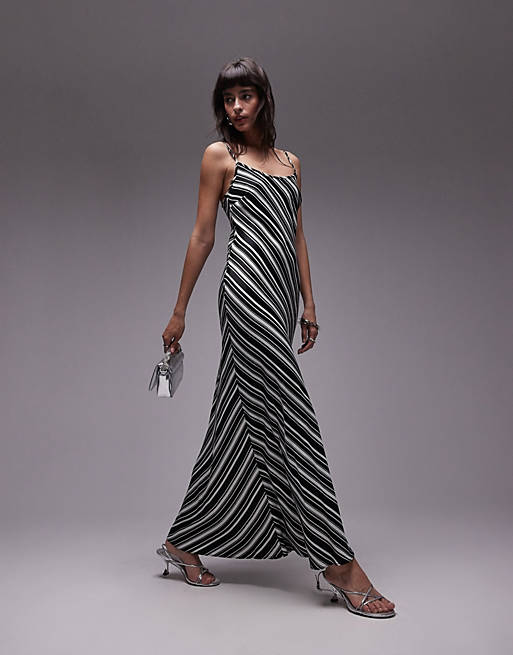 Topshop scoop neck slip maxi dress in stripe print | ASOS
