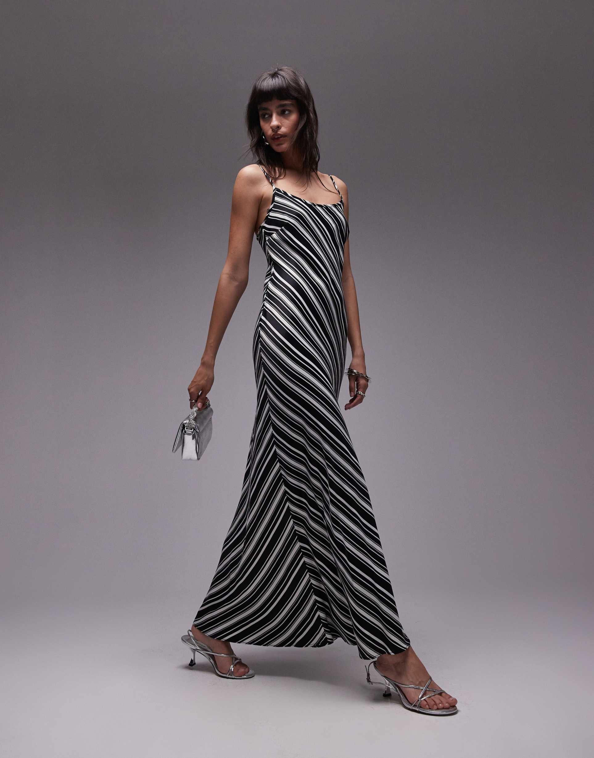 topshop scoop neck slip maxi dress in stripe print