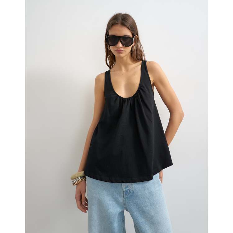 Topshop scoop neck trapeze top in black | ASOS