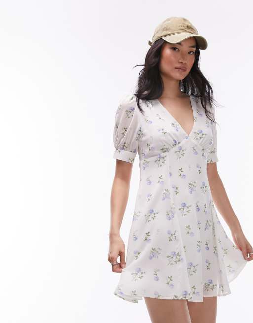 Topshop scoop neck vintage floral mini tea dress in vintage floral