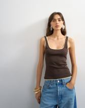 Topshop scoop vest with contrast mesh tipping in choc & yellow
