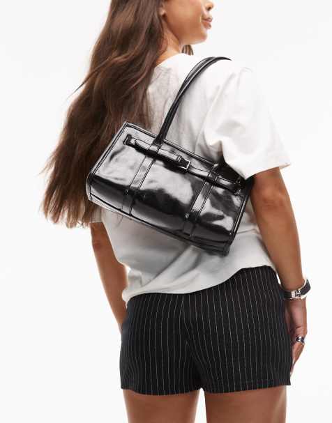 Topshop Scottie shoulder bowler bag in black - view 1