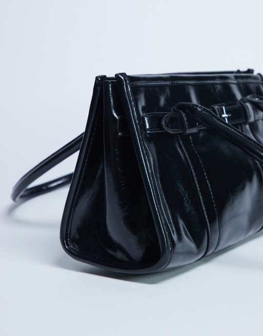 Topshop Scottie shoulder bowler bag in black