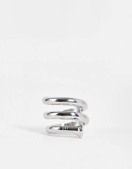 Topshop screw wrap ring in silver
