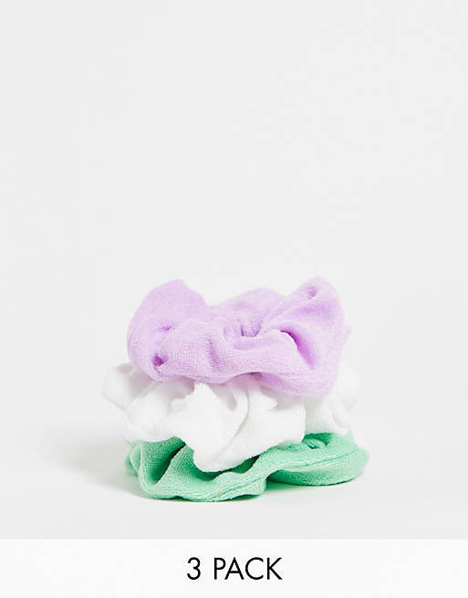 Topshop scrunchie 3 pack in pastel toweling