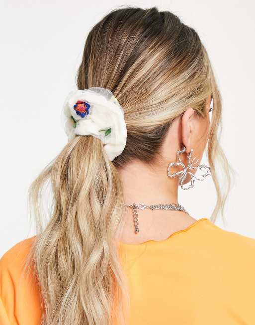 Topshop - Scrunchie met geborduurde bloemetjes in multi