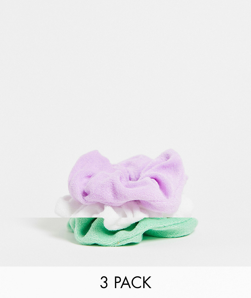 Topshop – Scrunchies aus pastellfarbenem Frottee im 3er-Pack-Mehrfarbig