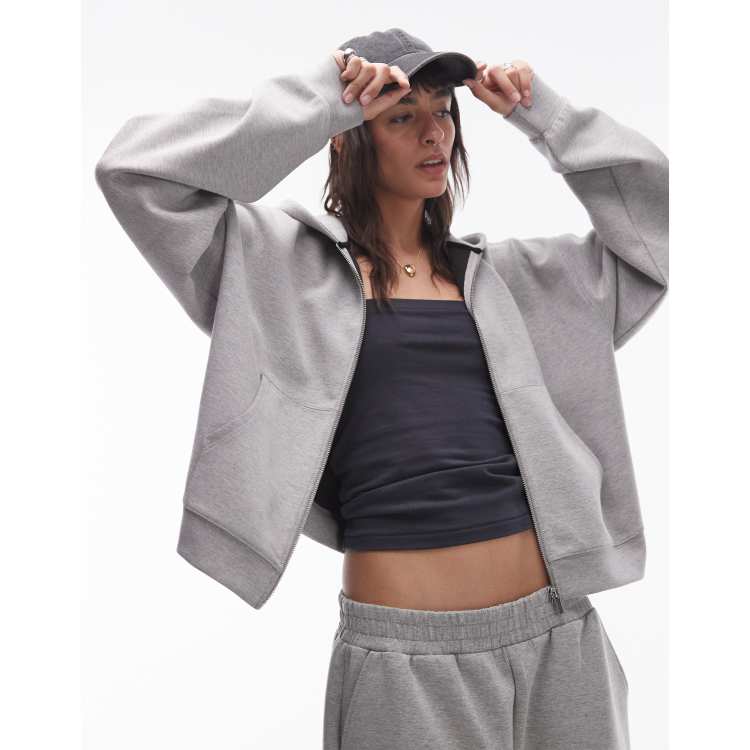 Topshop scuba zip up hoodie in heather gray part of a set ASOS