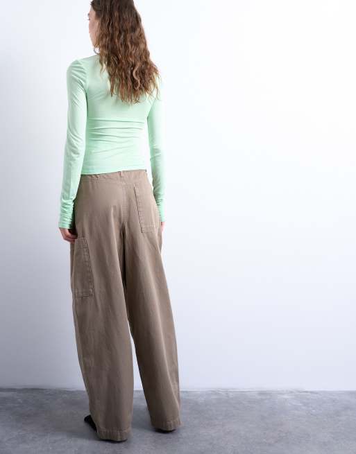 Topshop seam detail barrel leg pants in mushroom, 2 of 5
