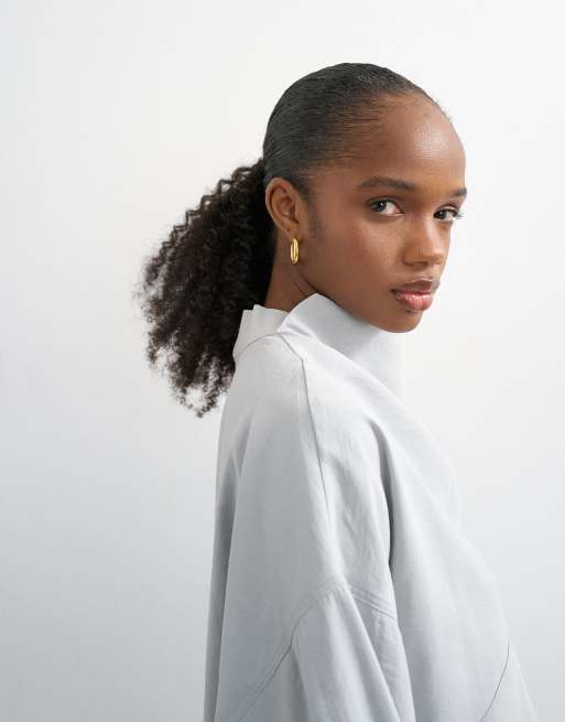 Topshop seam detail cuffed long sleeve top in grey, 4 of 4