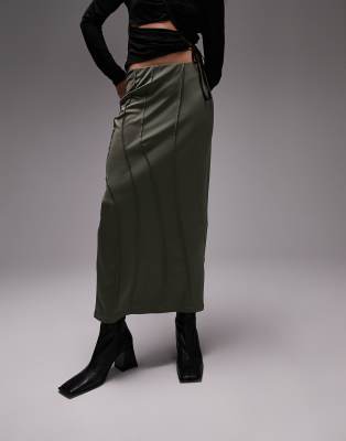 Topshop seam detail midi skirt in khaki - ASOS Price Checker