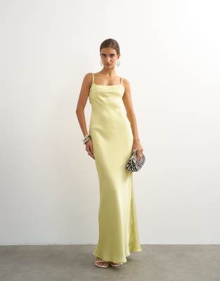 Topshop Seam Detail Strappy Satin Maxi Dress In Yellow
