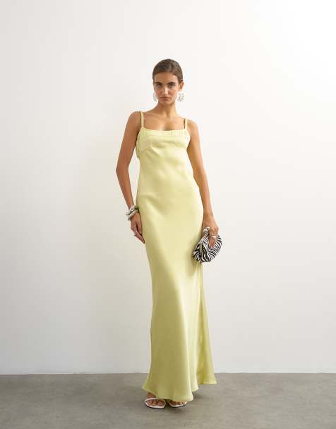 Topshop seam detail strappy satin maxi dress in yellow - view 1