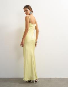 Model wearing Seam detail strappy satin maxi dress in yellow