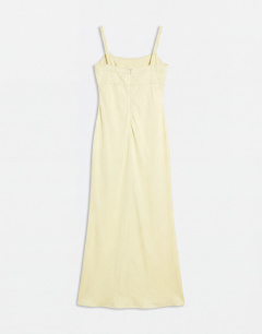 Model wearing Seam detail strappy satin maxi dress in yellow