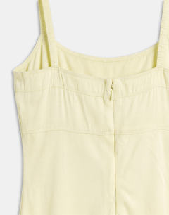 Model wearing Seam detail strappy satin maxi dress in yellow