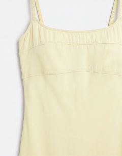 Model wearing Seam detail strappy satin maxi dress in yellow