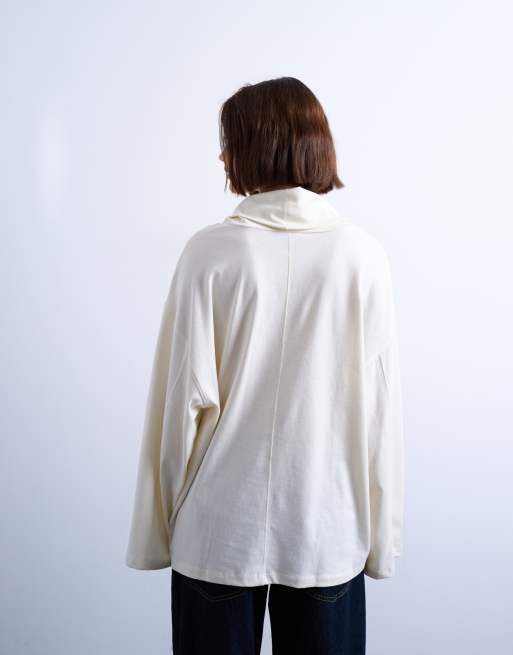 Topshop seam detailing funnel neck skater tee in ecru, 3 of 4