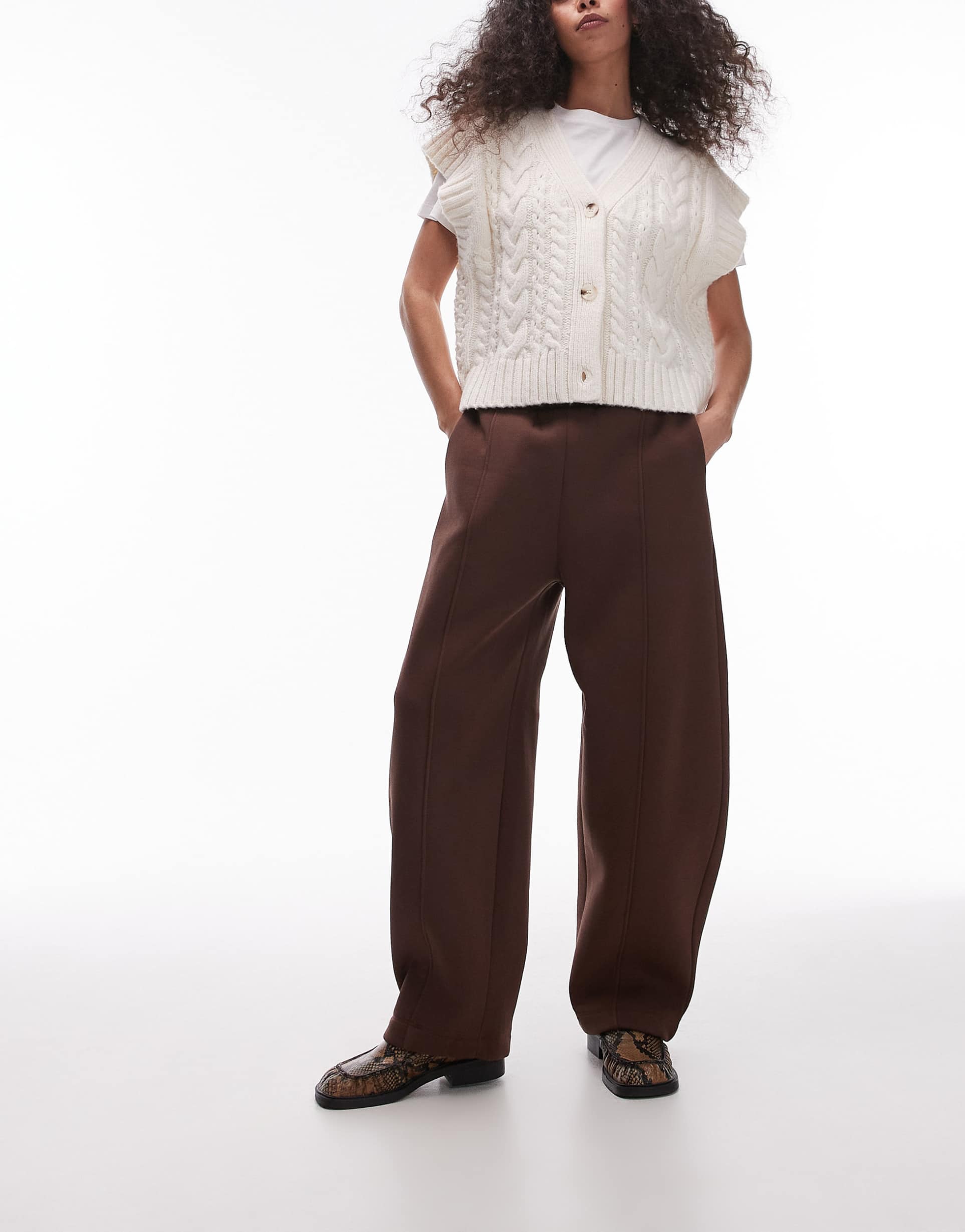 topshop seamed barrel jersey sweatpants in brown