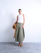 Topshop seamed barrel maxi skirt in sage cord